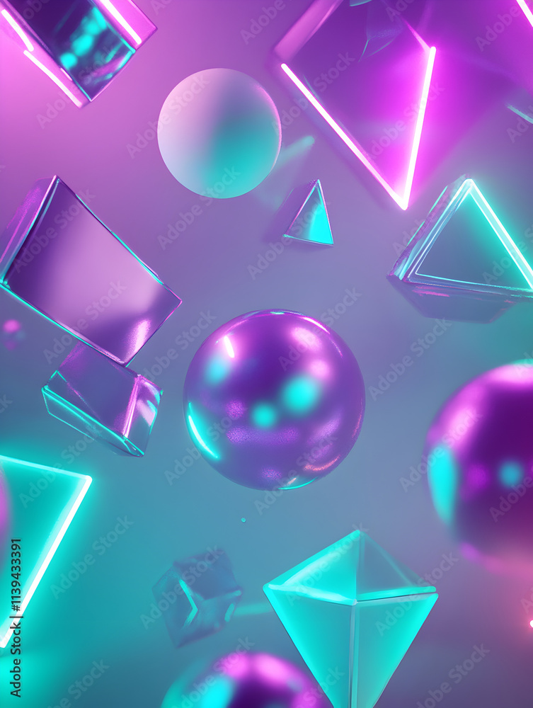 Sticker a colorful image of various shapes and sizes, including a large purple ball, is floating in the air.
