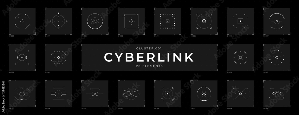 Poster cyberpunk elements set. futuristic hud elements set. cyber style collection of targets and buttons. 