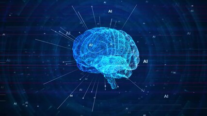 3D Future AI tech machine learning, face outline circuit board and binary data flow background. cyber mind Human fast digital computing, robot revolution Big data, artificial intelligence. Data mining