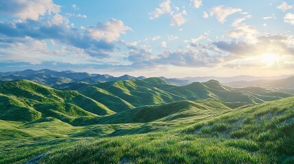Obraz premium Amazing Landscape with Green Hills and Blue Sky