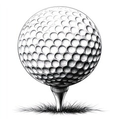 Golf ball on tee, monochrome sketch.