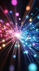 Fototapeta premium Dynamic burst of colorful light particles abstract visuals digital art dark background vibrant energy concept