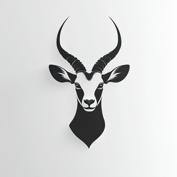 Elegant black and white springbok head illustration.