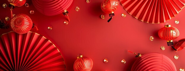 Red Chinese New Year Decorations on Red Background