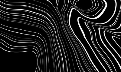 Black and white mountain contour lines. Abstract terrain