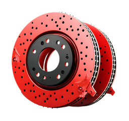car brake disk and red calipers isolated on white background 