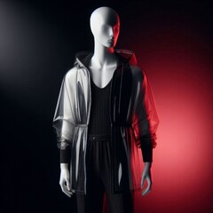 Fototapeta premium Transparent Raincoat Over Black Utility Suit