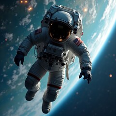 An astronaut drifts gracefully in the expanse of space, surrounded by twinkling stars and a vibrant view of Earth below. This breathtaking moment captures the essence of exploration