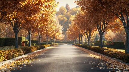 Fototapeta premium Autumn Trees Lining Driveway 16K Resolution