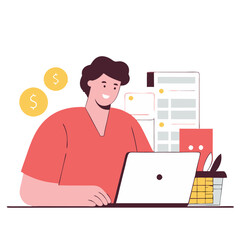 Person enjoying the process of completing their taxes with a laptop at home