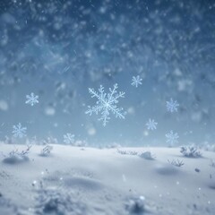 Frosty atmosphere with small symmetrical snowflakes falling through a gradual blue and white background , winter wonderland, icy tones, blue and white gradient