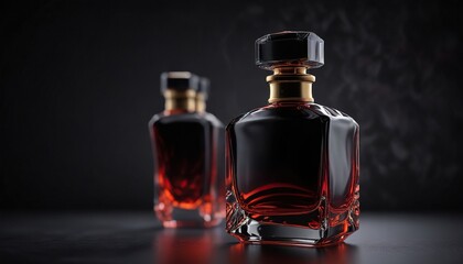 Dark mysterious perfume bottle on black background, beauty product, elegance, luxury