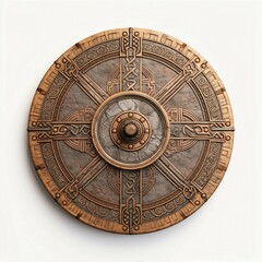 Fototapeta premium Viking shield , Isolated white background, flat lay