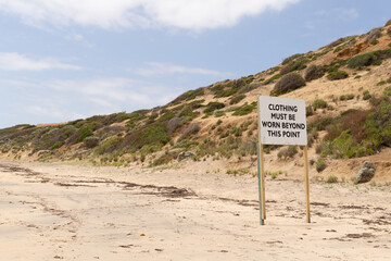 Outdoor view of sign on Maslins Nude Beach, South Australia