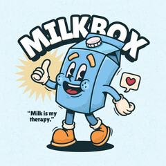 Milkbox Cute Trendy Retro Cartoon Vector Hand Drawn