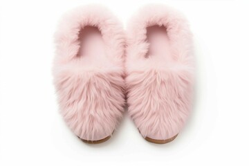 Fluffy Slippers, Isolated white background, flat lay 