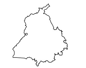Obraz premium Simplified outline drawing of the Indian state of Punjab province presented clearly against a stark white backdrop for graphic design use.