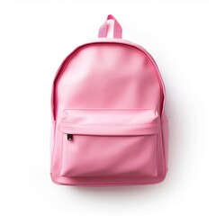  pink backpack , Isolated white background, flat lay