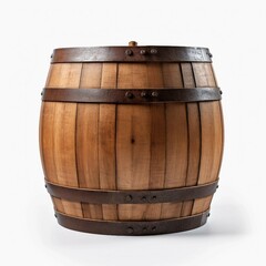 Fototapeta premium wooden barrel , Isolated white background, flat lay 