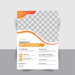 Template design for a modern travel flyer with venue and contact details. Promotional design for summer travel agencies.