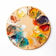  paint pallett , Isolated white background, flat lay 