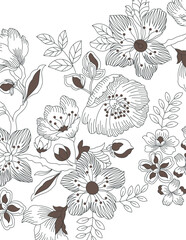Softly outlined blossoms, a delicate dance of line and form, Exquisite embroidery, a celebration of floral motifs-1