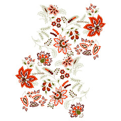 Exquisite embroidery, a symphony of orange, brown, and green. The delicate floral patterns whisper tales of tradition and beauty-1