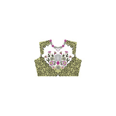 Delicate floral artistry blooms on this exquisite Indian blouse design. A symphony of soft pinks and purples dances with muted greens-1