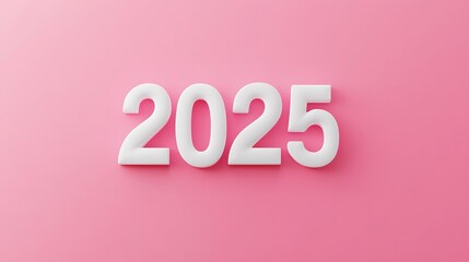 White Numbers Two Thousand Twenty Five on Pink Background