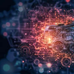 Obraz premium Autonomous Vehicle Technology Digital Car Circuitry Design