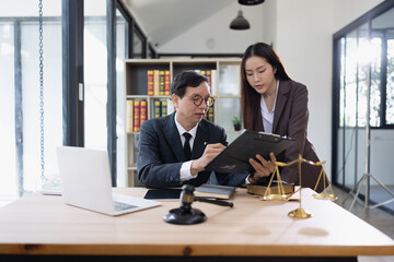 Lawyer or judge consult, Lawyers discussing about contract and agreement concept.