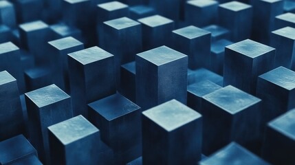 Abstract Blue Cubes: A 3D Render of Geometric Shapes