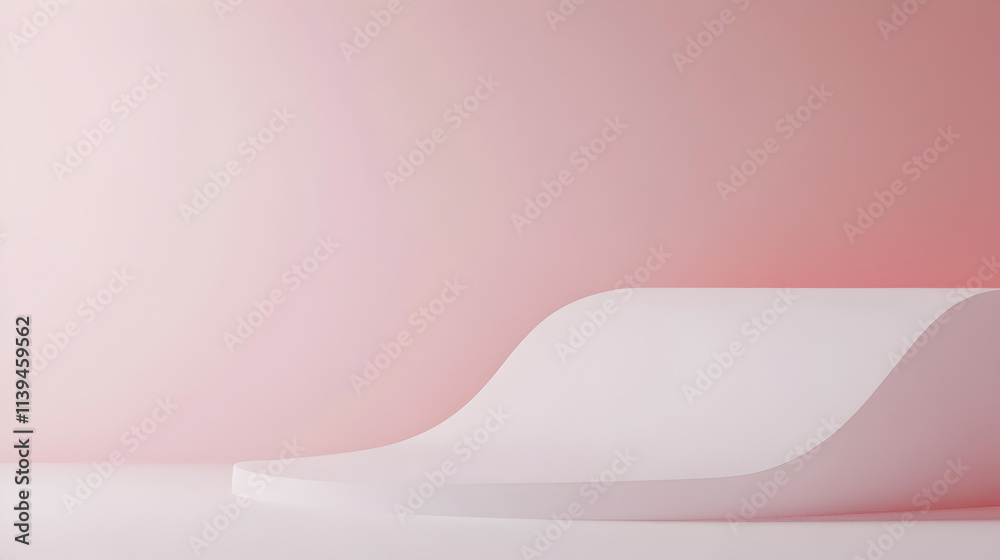 Wall mural a white object is on a pink background. the object is curved and has a smooth surface. the pink back
