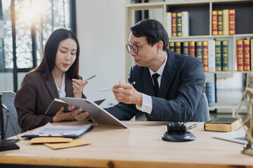 Lawyer or judge consult, lawyers discussing about contract and agreement concept.