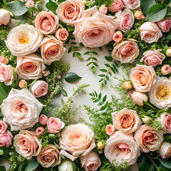 Pink Roses Floral Arrangement. Romantic Flower Background
