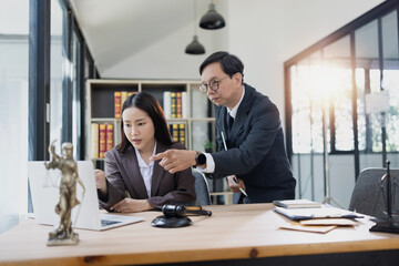 Lawyer or judge consult, lawyers discussing about contract and agreement concept.