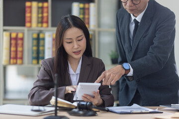Lawyer or judge consult, lawyers discussing about contract and agreement concept.
