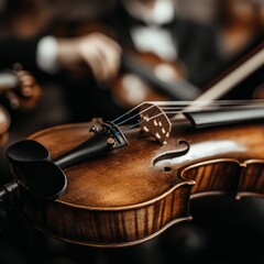 Fototapeta premium Closeup of a Violin in a Musical Setting with Blurred Background