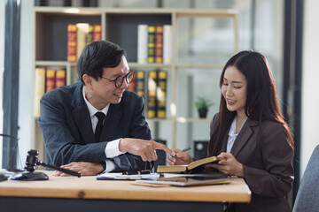 Lawyer or judge consult, lawyers discussing about contract and agreement concept.
