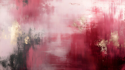 Naklejka premium A textured abstract grunge background with red, pink, and gold brush strokes, creating a bold and dramatic artistic design. .