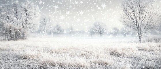 Fototapeta premium Serene snowy landscape during a gentle snowfall.