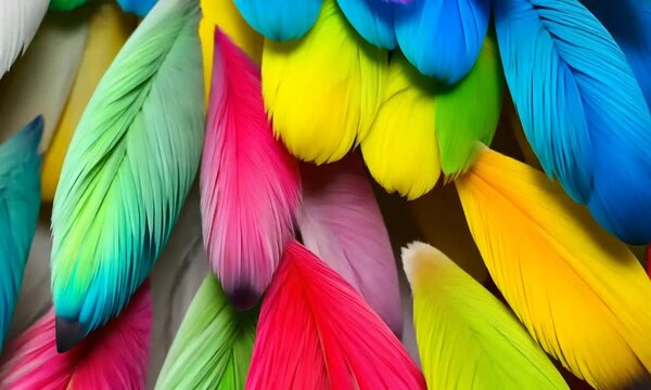 A colorful feather pattern with a rainbow of colors