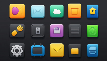 Fototapeta premium vibrant set of tech service icons showcasing tools and features, including image, email, cloud, and security symbols, perfect for digital applications