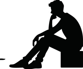 People sitting silhouette illustration. Person pose while sit down