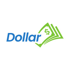 Dollar word logo with additional dollar bills