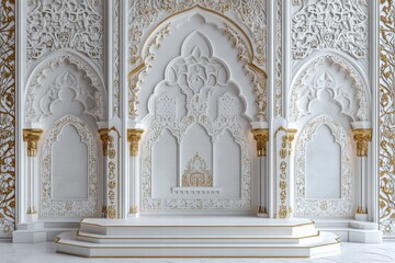 Elegant White and Gold Islamic-Style Architectural Detail with Podium