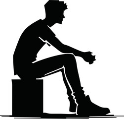 People sitting silhouette illustration. Person pose while sit down