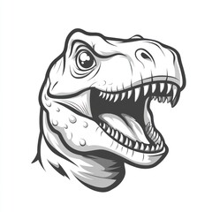 Roaring T-Rex head, monochrome illustration.