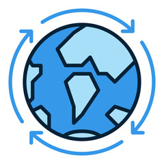 Arrows Around Earth Planet vector Multipolarity blue icon or sign