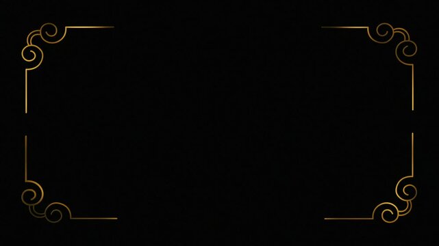 Golden line frame. Rectangle border. Line art. Gold. Isolated on black background. Animated corner line. Copy space. Elegance and sophistication. For photos, invitations, or art. A sleek, luxurious.
